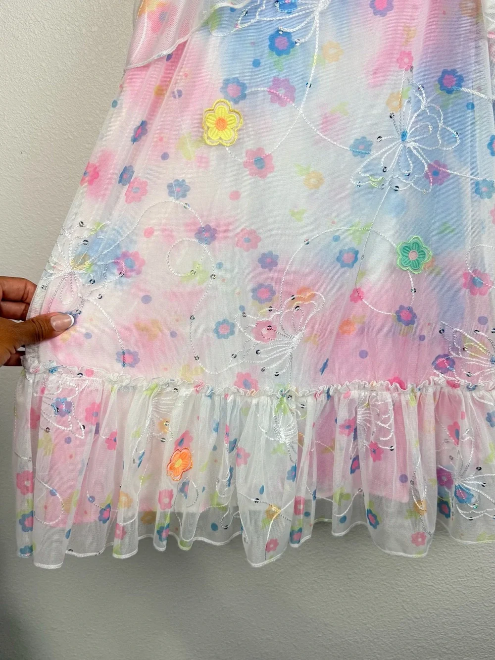 Baby Sara Pink Floral Butterfly Sequin Princess Tie Dye Girls Dress Size 7